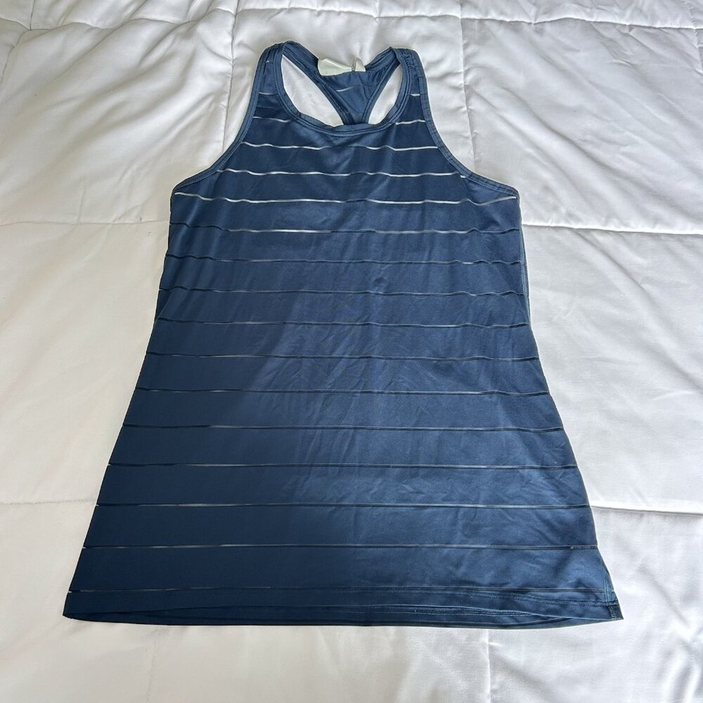 Athleta Womens Size Small Tank Top Blue Striped Sleeveless Activewear Yoga Gym